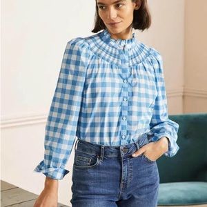 BODEN EXCELLENT CONDITION GINGHAM SHIRT DUSTY BLUE & IVORY WOMENS 10